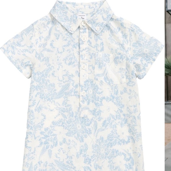 Floral ivory linen blend romper. - Picture 1 of 6